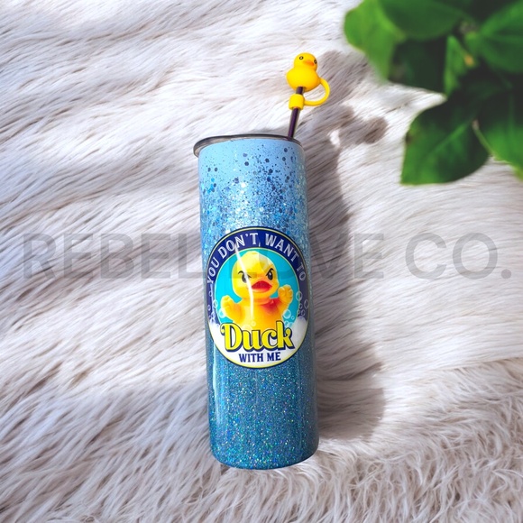 Duck With Me Blue Glitter Handmade Tumbler 20oz Stainless Steel NEW - Picture 1 of 2